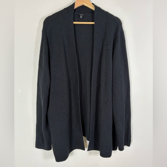 Talbots Sweaters - Talbots Wool Blend Cardigan 3X Black Waffle knit Long Office Casual Minimalist